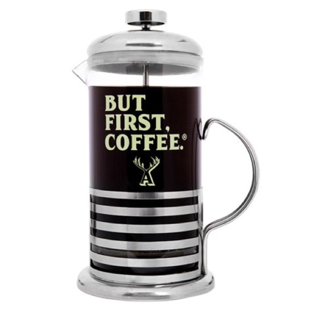 Alfred Coffee Shop But First Coffee French Press - Black and Silver